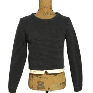 Harlyn S Anthropologie Top Sweatshirt Charcoal Gray Rib Texture Beige Hem Crop